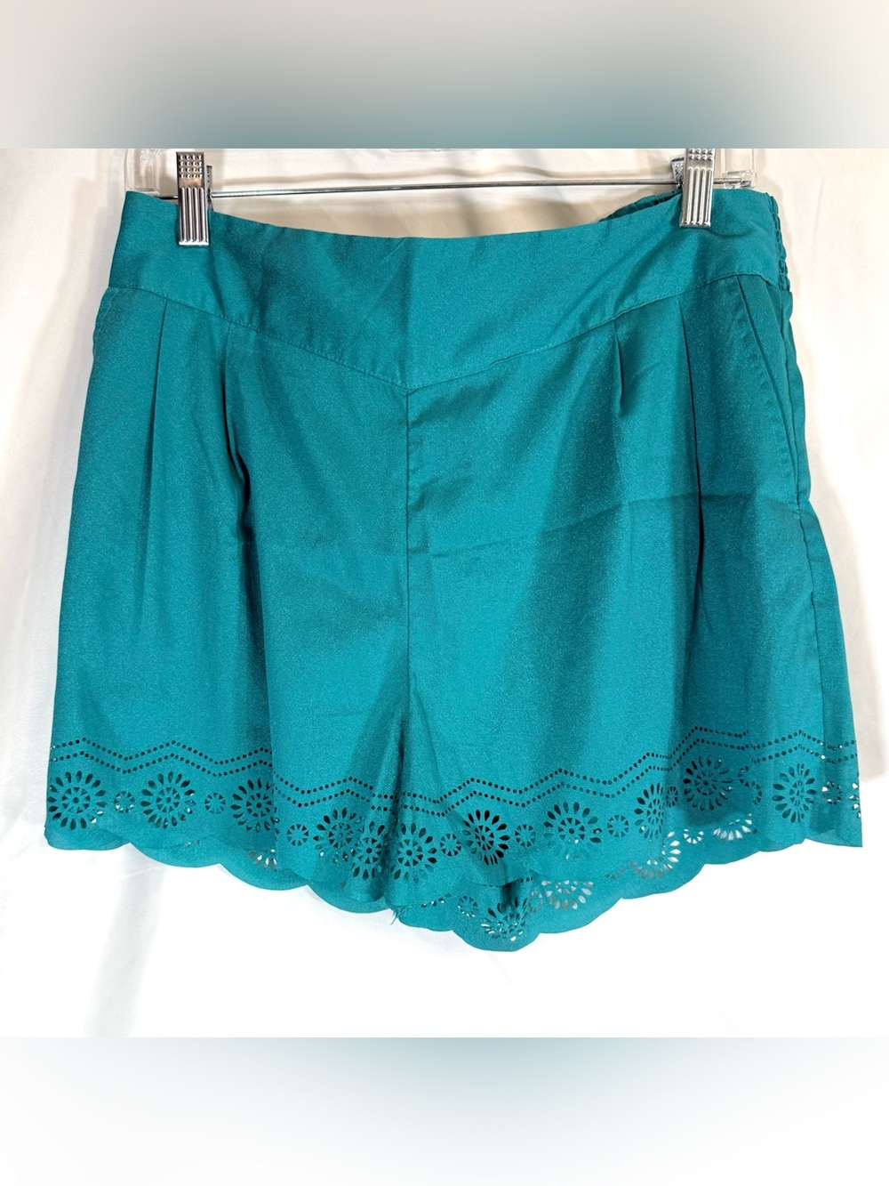 Flying Tomato Teal Bohemian Festival Shorts With A Laser-Cut Eyelet Scallop Hem